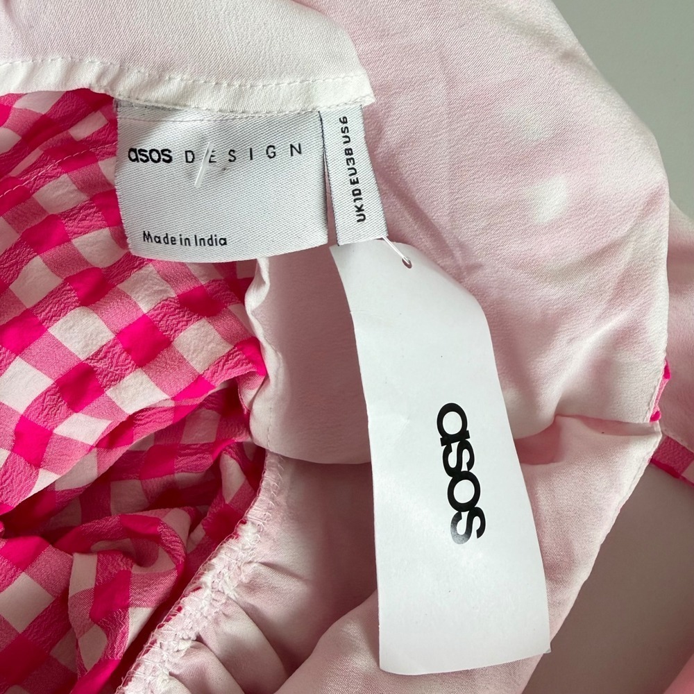 ASOS Pink Gingham Seersucker Mini Dress V-Neck Sleeveless Check Size 6 NWT - Picture 9 of 9